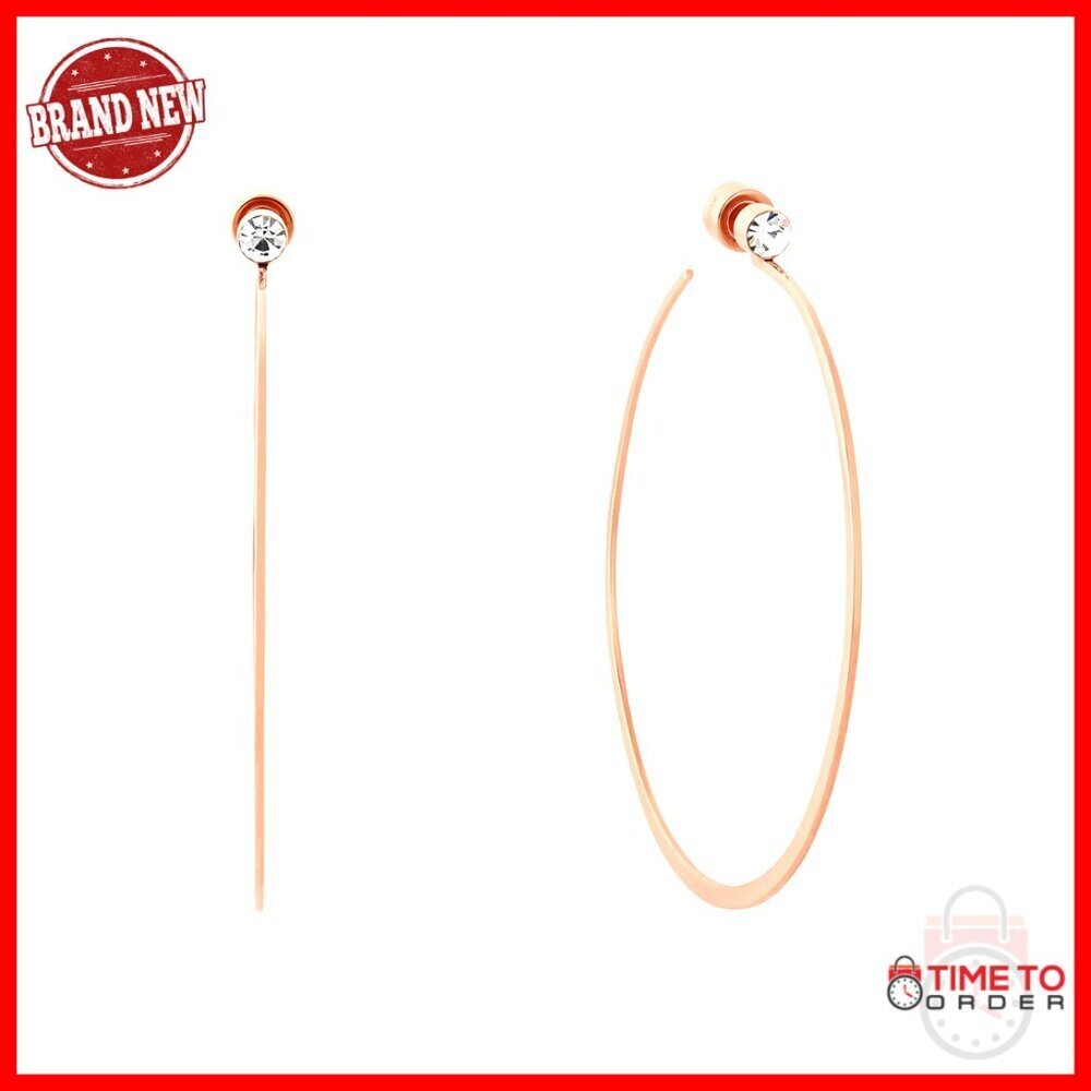 Stainless Steel Hoop Earrings with Crystal Accents, 2.25 Inches